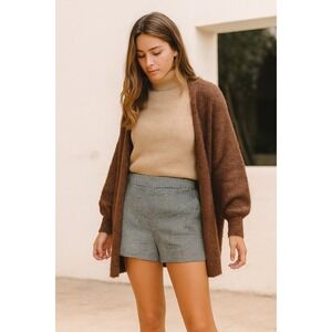 Commense Houndstooth High‎ Waisted Tailored Shorts Black White Chic Business S